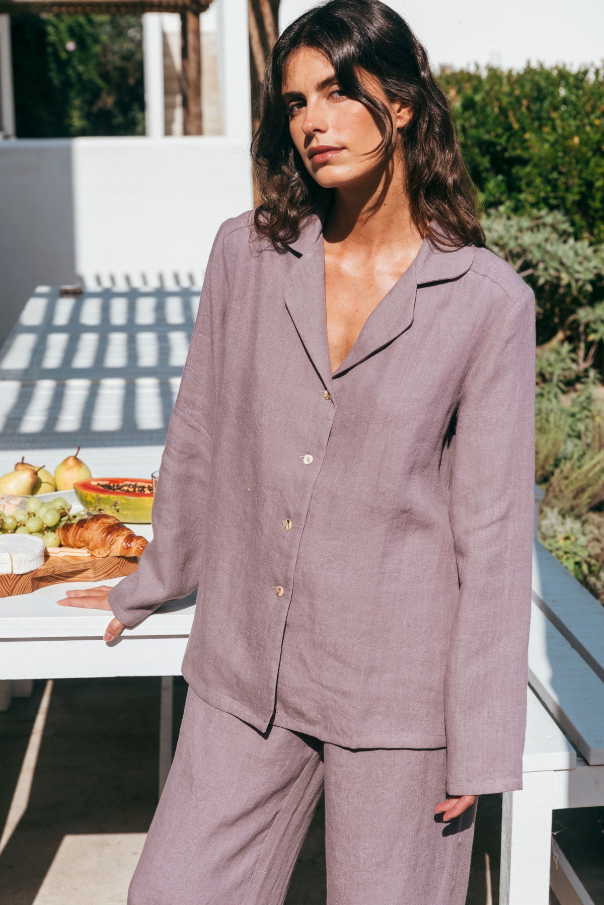 Ensemble de pyjama de nuit à manches longues couleur lavande poudrée