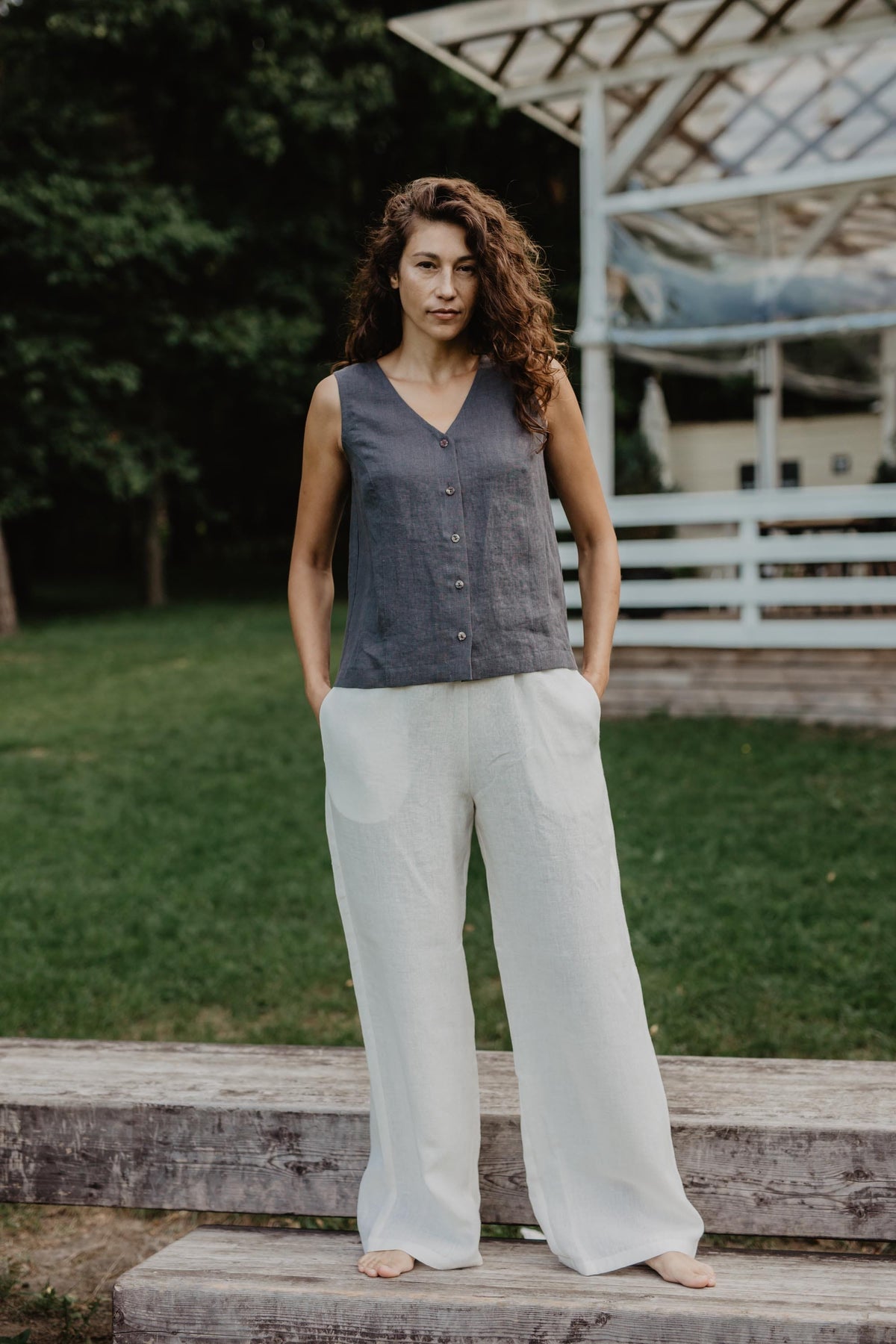 AmourLinen Linen tops M / Charcoal Linen button top Tunis M Charcoal Linen button top Tunis M Charcoal