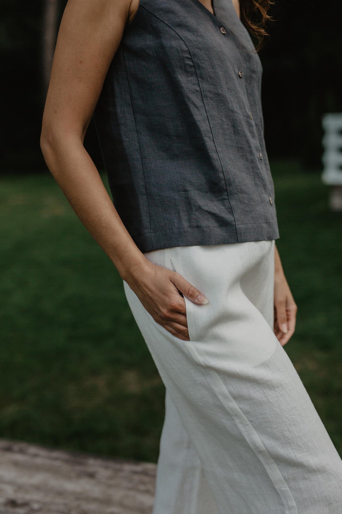 AmourLinen Linen tops M / Charcoal Linen button top Tunis M Charcoal Linen button top Tunis M Charcoal