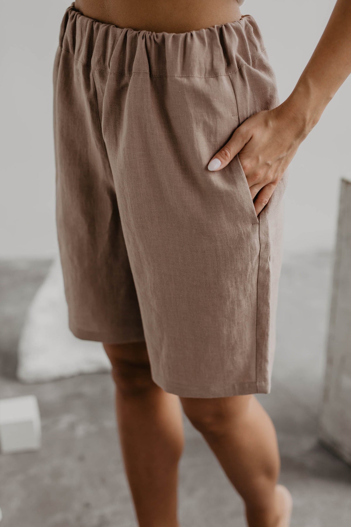 AmourLinen Linen bottom Long linen shorts MATILDA in Rosy Brown Long linen shorts MATILDA in Rosy Brown