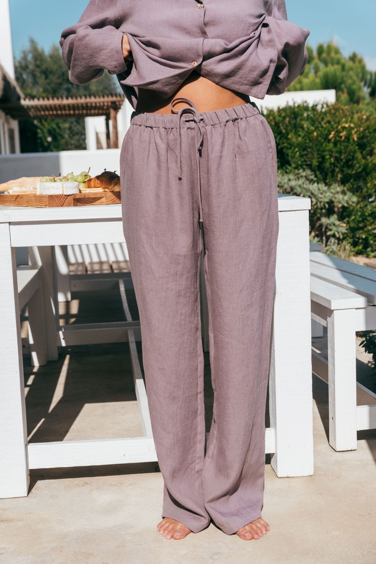 Ensemble de pyjama de nuit à manches longues couleur lavande poudrée