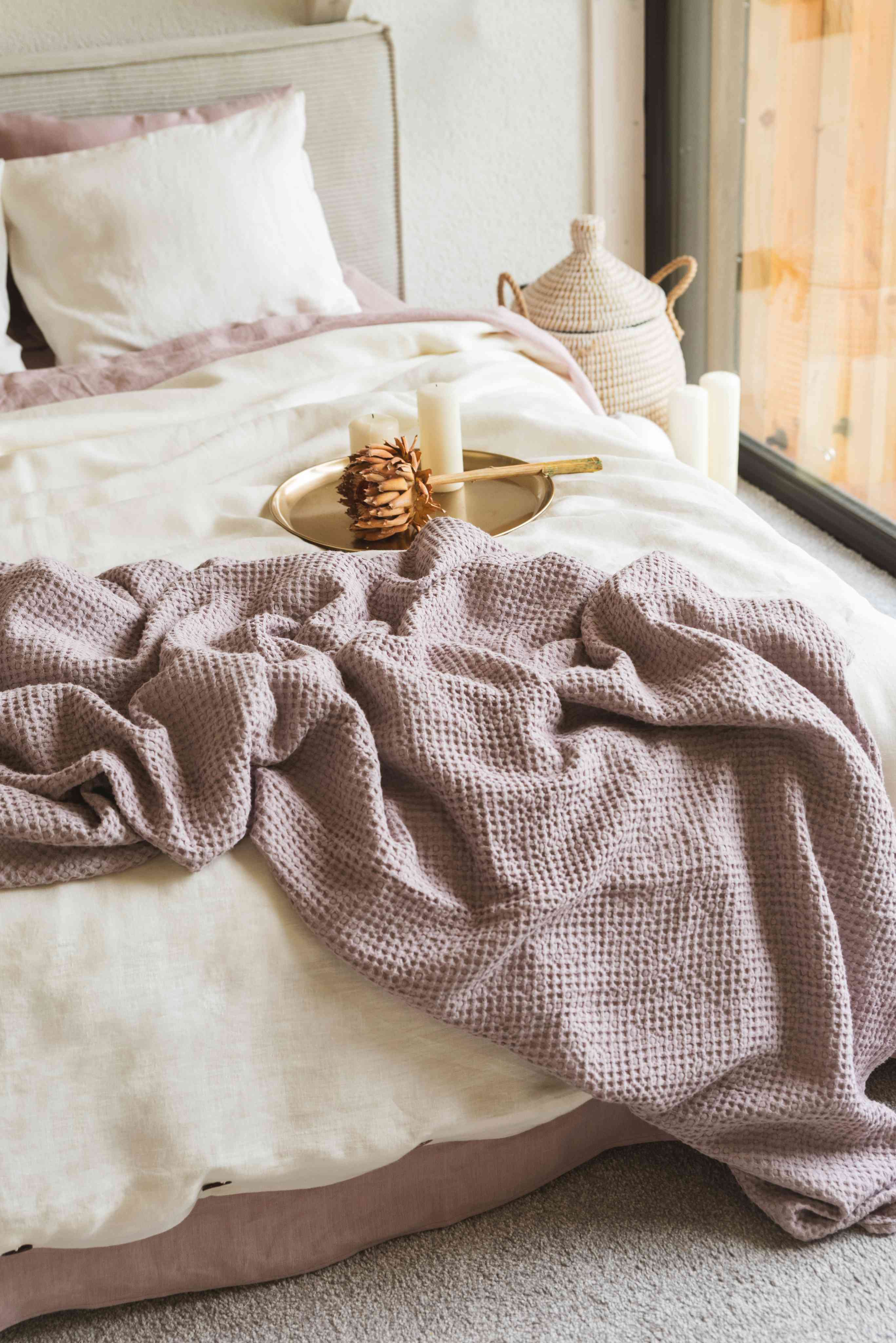 AmourLinen Linen waffle blanket Linen waffle blanket in Dusty Rose Linen waffle blanket in Dusty Rose