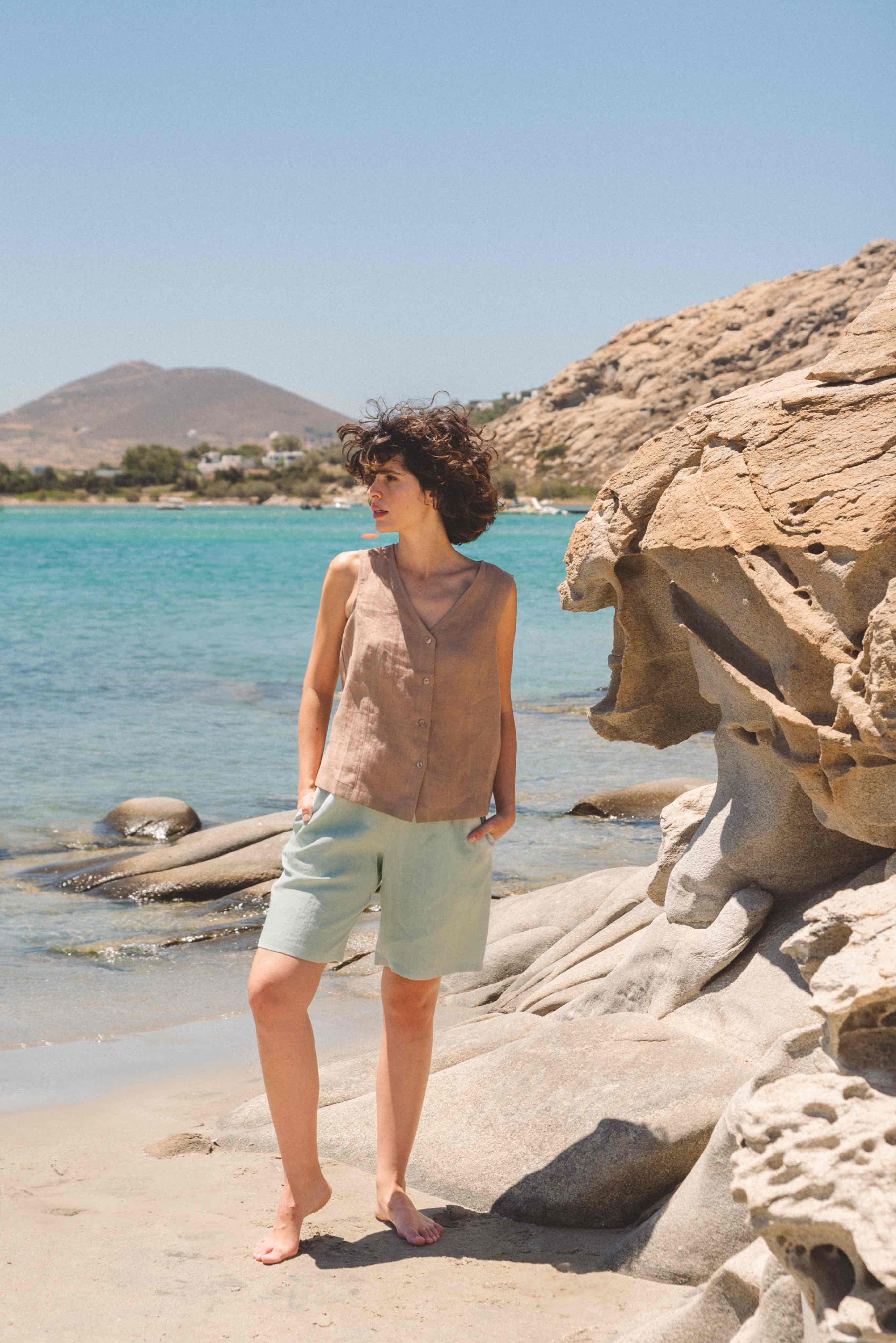 AmourLinen Linen tops Linen button top Tunis Linen Top With Buttons  | AmourLinen | Linen Top Women